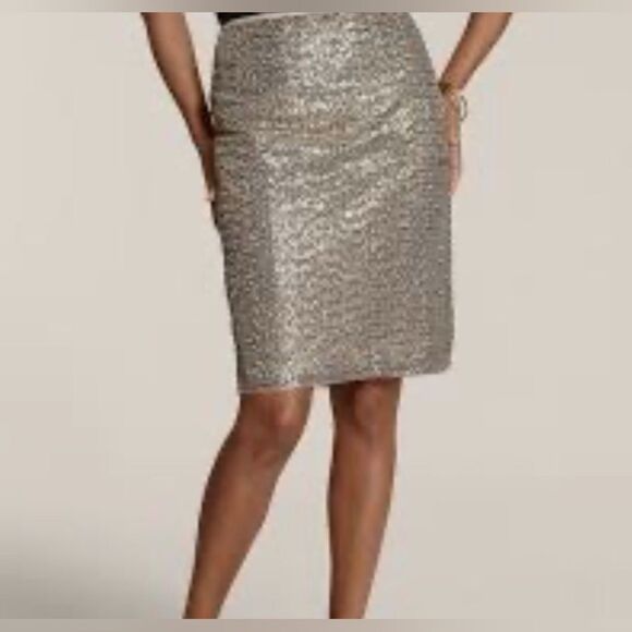 CHICO’S Stephanie gold sequin Pencil skirt NWT shimmer party cocktail glam sz M - Picture 1 of 16